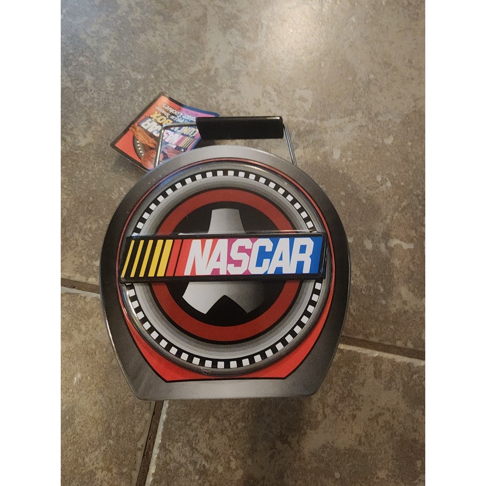 Vintage 2003 NASCAR Tin Lunch Box Tire Shaped Collectors Edition Empty W/ Tag